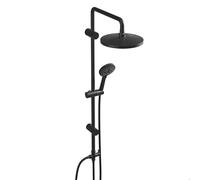 Görbach Système de douche à effet pluie en acier inoxydable-Colonna Doccia sans robinetterie avec barre de douche de 92 cm et pommeau de douche rond en ABS D20 cm, noir