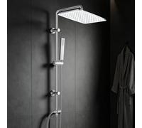 Görbach Système de douche à effet pluie sans robinet, en acier inoxydable avec barre de douche réglable, pommeau de douche 35 x 25 cm, chromé