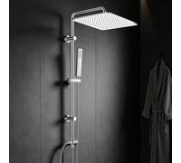 Görbach Système de douche à effet pluie sans robinet, en acier inoxydable avec barre de douche réglable, pommeau de douche 30 x 30 cm, chromé
