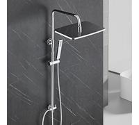 Görbach Système de douche en acier inoxydable sans robinet, douche à effet pluie, chromé, économe en eau, barre de douche réglable en hauteur 74 à 114 cm, pommeau de douche XXL 35 x 25 cm