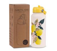 Goetland Fleur Gourde Inox 1l Isotherme Bouteille D'eau avec Paille et Ouverture pour Boire Adulte Femme Sport Personnalisable Étanche Sans BPA Reutilisable Citron