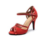 Goettin Chaussures de Danse Latine Professionnelles en Satin Salsa Danseuse de Salle de Bal Tango Chaussures de Danse pour Femme avec Talon de 8,9 cm par Expédié par Amazon, Rouge (Rouge), 39 EU