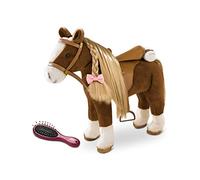 Götz 3402375 Brown Beauty Peigné Cheval (Hauteur du bâton 37 cm) - Cheval en Peluche Marron, Hauteur Environ 52 cm pour poupées Debout - avec Selle, Bride et Couverture de Pique-Nique