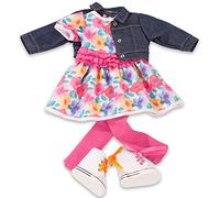 Götz 3403336 Ensemble Fleurs joyeuses poupées Debout XL 45-50 cm 5 pièces | vêtements pour poupées, avec robe d’été, jean, veste, collant et baskets en tissu, lavable, dès 3 ans
