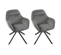Goeurvant Chaise Salle à Manger Pivotante en Velours Lot de 2, Fauteuil de Cuisine à 360° avec Accoudoirs et Dossier, Chaise Ergonomique avec Pieds en Métal, Gris Foncé