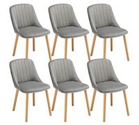 Goeurvant Chaises Bois Salle a Manger Lot de 6, Chaise Velour de Cuisine Moderne Rembourrée avec Dossier pour Salon, Bureau, Coiffeuse, Gris Clair