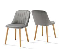 Goeurvant Chaises Salle a Manger Pieds Bois Lot de 2, Chaise Velour de Cuisine Moderne Rembourrée avec Dossier pour Salon, Bureau, Coiffeuse, Gris Clair