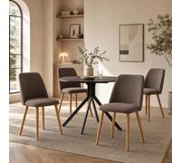 Goeurvant Ensemble de Table et chaises 5 pièces, Table Ronde 100 cm avec 4 chaises rembourrées, idéal pour la Cuisine, la Salle à Manger ou Le séjour.Chêne Noir Table+Marron Moka Chaise