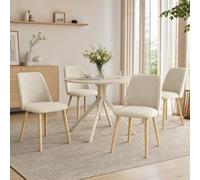 Goeurvant Ensemble de Table et chaises 5 pièces, Table Ronde 100 cm avec 4 chaises rembourrées, idéal pour la Cuisine, la Salle à Manger ou Le séjour.Travertin Table+Beige Chaise