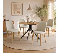 Goeurvant Ensemble de Table et chaises 5 pièces, Table Ronde 100 cm avec 4 chaises rembourrées, idéal pour la Cuisine, la Salle à Manger ou Le séjour.Chêne Sauvage Table+Beige Chaise