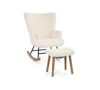 GOEURVANT Ensemble Fauteuil à Bascule avec Repose-Pied Scandinave Tissu Teddy Crème Rocking-Chair Relaxation Rembourré