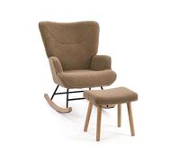 GOEURVANT Ensemble Fauteuil à Bascule avec Repose-Pied Scandinave Tissu Teddy Marron Rocking-Chair Relaxation Rembourré