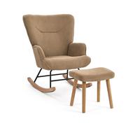 GOEURVANT Ensemble Fauteuil à Bascule avec Repose-Pied Scandinave Velours Côtelé Camel Rocking-Chair Relaxation Rembourré