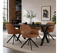 Goeurvant Ensemble Table Salle à Manger et 4 Chaises, Moderne Rectangulaire Table 160x80cm, Chaises Pivotantes Marron en Similicuir, Ensemble Set de Repas 5 Pièces pour Salon, Cuisine