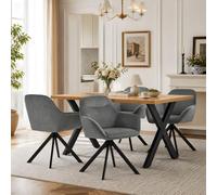 Goeurvant Ensemble Table Salle à Manger et 4 Chaises, Moderne Rectangulaire Table 160x80cm, Chaises Pivotantes Gris Foncé en Velours, Ensemble Set de Repas 5 Pièces pour Salon, Cuisine