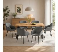 Goeurvant Ensemble Table Salle à Manger et 6 Chaises, Moderne Rectangulaire Table 160x80cm, Chaises Gris Clair en Velours, Ensemble Set de Repas 7 Pièces pour Salon, Cuisine