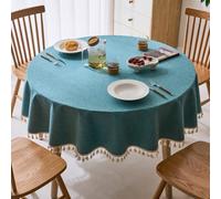 GOEXCPL Nappe Ronde Anti-Taches, Nappe enduite imperméable, Facile à Nettoyer, Bleu Paon-A diamètre 160 cm
