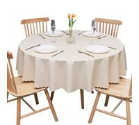 GOEXCPL Nappe Ronde en PVC imperméable, Beige-SZ Diamètre 180 cm | Anti-taches, résistant aux rayures, facile à nettoyer, adapté à une utilisation en intérieur comme en extérieur