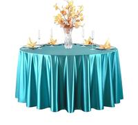 GOEXCPL Nappe Ronde en Satin Convient pour Les Restaurants, Les hôtels, Les Mariages et Les fêtes Lavable en Machine, Bleu-3 Diamètre 220 cm