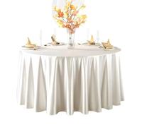 GOEXCPL Nappe Ronde en Satin Couleur Unie Épaissir Tissu Lisse Convient pour Les Restaurants, Les hôtels, Les Mariages et Les fêtes Lavable en Machine, Blanc/Latte Diamètre 300 cm