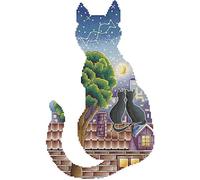 Gofission Kit de broderie au point de croix estampillé 11 ct pour adultes et débutants, motif ombre à chat, lune, arbre à faire soi-même - Kit de broderie au point de croix pré-imprimé avec