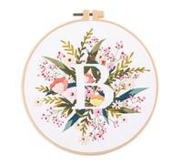 Gofission Kit de broderie pour adultes et débutants - 26 lettres anglaises florales B - Ensemble de tissus pré-imprimés avec accessoires pour décoration d'intérieur (lettres B)