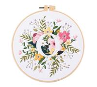 Gofission Kit de broderie pour adultes et débutants - 26 lettres anglaises florales O - Ensemble de tissus pré-imprimés avec accessoires pour décoration d'intérieur (lettres O)