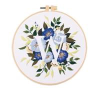 Gofission Kit de broderie pour adultes et débutants - 26 lettres anglaises florales W - Ensemble de tissus pré-imprimés avec accessoires pour décoration d'intérieur (lettres W)