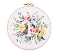 Gofission Kit de broderie pour adultes et débutants - 26 lettres florales anglaises T - Ensemble de tissus pré-imprimés avec accessoires pour décoration d'intérieur (lettres T)
