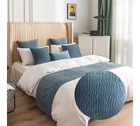 GOFOHIMI Chemin de lit Hôtel Doux Qui ne se Décolore Pas - Moderne Réversible Plisser Accueil Literie Drapeau Drapeau Queue De Lit Housse de Coussin,Bleu Brume,45x210cm(chemins de lit Jacquard)
