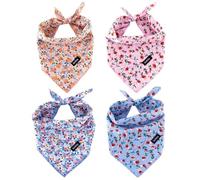 Gofshy Lot de 4 bandanas printaniers pour chien - Orange - Rose et bleu - Imprimé floral - Accessoires de race pour petits chiens et chats