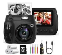 Gofunly Appareil Photo Instantané Enfant, 2.4 Pouces 1080P Appareils Photos Numériques pour Enfants avec Carte de 32GB & Papier d'impression, Jouet Noël Cadeaux pour Garçons Filles de 3-10 Ans (Noir)