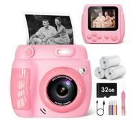 Gofunly Appareil Photo Instantané Enfant 2,4 Pouces - Caméra Vidéo Numérique 1080P avec Carte 32GB & 3 Rouleaux de Papier, Cadeau de Noël Anniversaire pour Garçons Filles de 3 à 12 Ans (Rose)