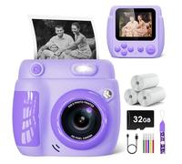 Gofunly Appareil Photo Instantané Enfant 2,4 Pouces - Caméra Vidéo Numérique 1080P avec Carte 32GB & 3 Rouleaux de Papier, Cadeau de Noël Anniversaire pour Garçons Filles de 3 à 12 Ans (Violet)