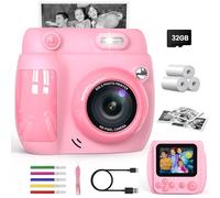 Gofunly Appareil Photo Instantané Enfant 2,4 Pouces - Caméra Vidéo Numérique 1080P avec Carte 32GB & 3 Rouleaux de Papier, Cadeau de Noël Anniversaire pour Garçons Filles de 3 à 12 Ans (Rose)