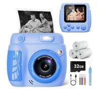 Gofunly Appareil Photo Instantané Enfant 2,4 Pouces - Caméra Vidéo Numérique 1080P avec Carte 32GB & 3 Rouleaux de Papier, Cadeau de Noël Anniversaire pour Garçons Filles de 3 à 12 Ans (Bleu)