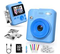 Gofunly Appareil Photo Instantané Enfants, 1080P Appareil Photo Numérique Enfant & Caméra Vidéo avec Carte de 32GB & 5 Rouleaux de Papier d'impression, Cadeaux pour Garçons & Filles de 3-12 Ans(Bleu)