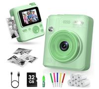 Gofunly Appareil Photo Instantané Enfants, 1080P Appareil Photo Numérique Enfant & Caméra Vidéo avec Carte de 32GB & 5 Rouleaux de Papier d'impression, Cadeaux pour Garçons & Filles de 3-12 Ans(Vert)