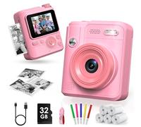 Gofunly Appareil Photo Instantané Enfants, 1080P Appareil Photo Numérique Enfant & Caméra Vidéo avec Carte de 32GB & 5 Rouleaux de Papier d'impression, Cadeaux pour Garçons & Filles de 3-12 Ans(Rose)