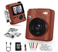 Gofunly Appareil Photo Instantané Enfants, 1080P Appareil Photo Numérique Enfant & Caméra Vidéo, Carte 32GB & 5 Rouleaux Papier d'impression, Cadeaux pour Garçons & Filles de 3-12 Ans(Brun)