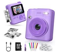 Gofunly Appareil Photo Instantané Enfants, 1080P Appareil Photo Numérique Enfant & Caméra Vidéo, Carte 32GB & 5 Rouleaux Papier d'impression, Cadeaux pour Garçons & Filles de 3-12 Ans(Violet)