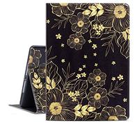 Gofupa Étui portefeuille en cuir de qualité supérieure pour iPad Air 2/1 9,7" Motif fleurs dorées