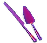 GoGeiLi Couteau et serveur à gâteau violet, 33cm en acier inoxydable, set de découpe de gâteau élégant pour mariage, anniversaire, fêtes