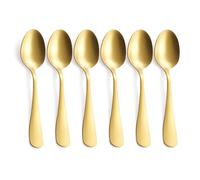 GoGeiLi Cuillère à Dessert Fini Mat Doré, Cuillère en Acier Inoxydable avec Finition Satinée, 17,2 cm, Set de Cuillères pour 6 Personnes, Lavables au Lave-Vaisselle