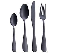 GoGeiLi Service d'argenterie noir mat, 24 pièces de couverts en acier inoxydable satiné, service pour 6, lavable au lave-vaisselle