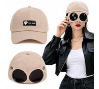 Goggle Baseball Hat, Pilot Goggles Baseball Cap with Sunglasses (Beige)