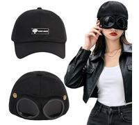 Goggle Baseball Hat, Pilot Goggles Baseball Cap with Sunglasses (Black)