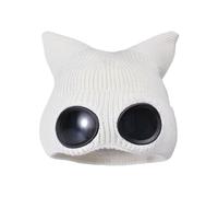 Goggle Beanie Chapeau chaud avec masque coupe-vent | Bonnet portable avec lunettes tricotées | Bonnet d'hiver avec tête de mort avec oreilles de chat, bonnet avec doublure en polaire spe, blanc,