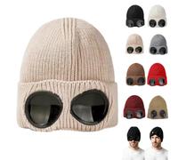 Goggle Knitted Beanie Hat,Windproof Warm Winter Skull Cap，Black