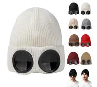 Goggle Knitted Beanie Hat,Windproof Warm Winter Skull Cap，Khaki
